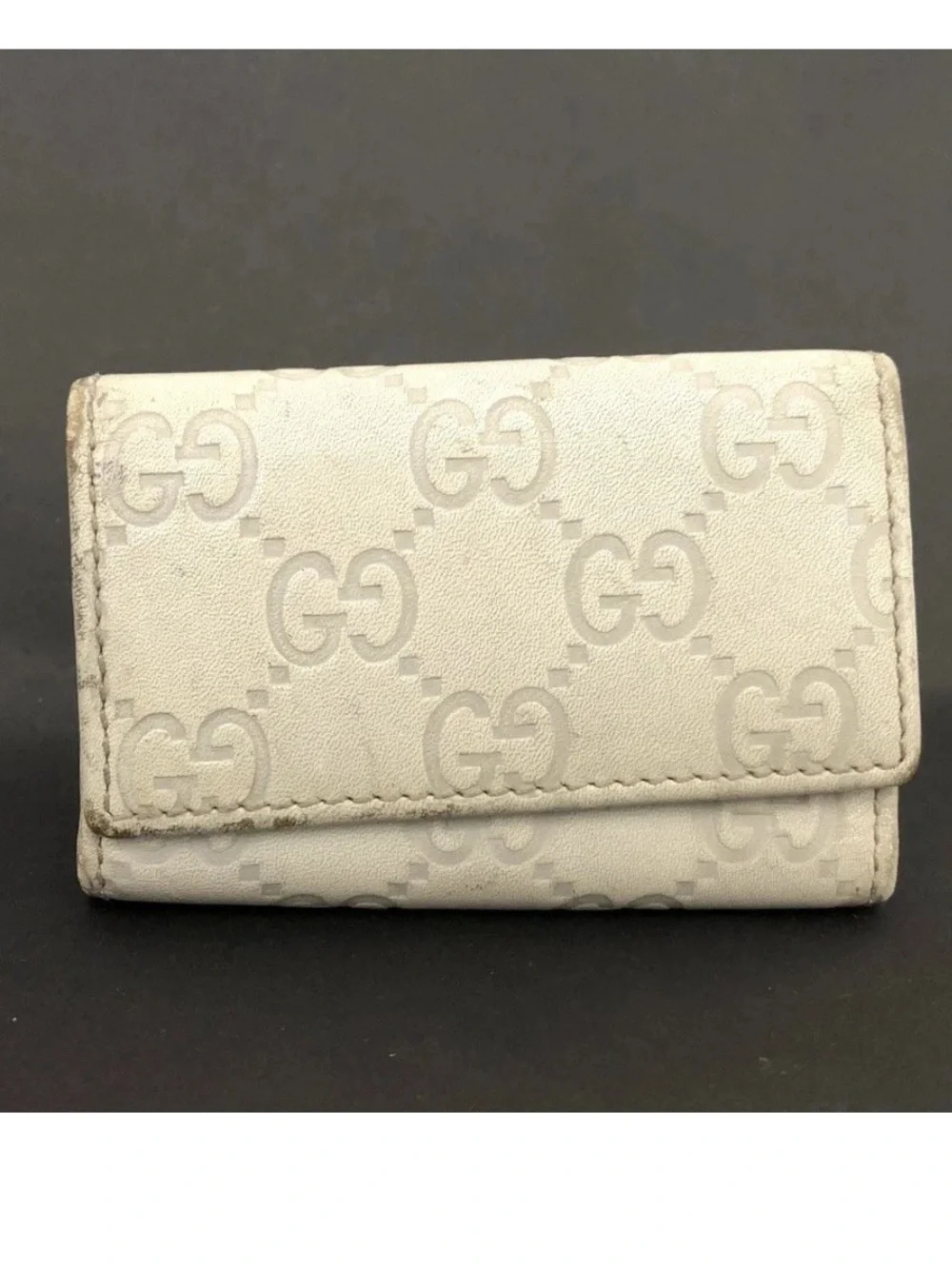 GUCCI Ssima Leather 6 Rings Key Case White